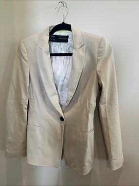 Zara Cream Single-Button Tailored Blazer
